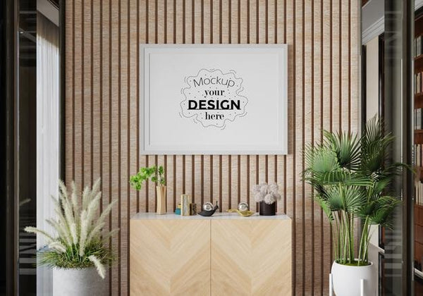 Free Poster Frame In Living Room Psd Mockup Psd