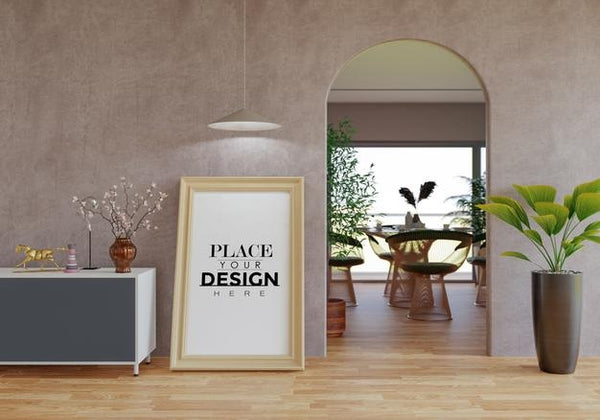 Free Poster Frame In Living Room Psd Mockup Psd