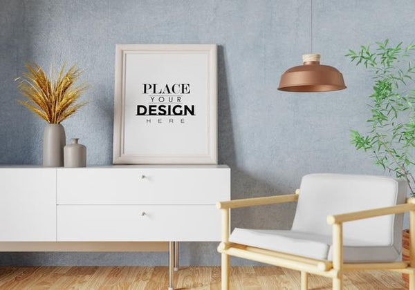 Free Poster Frame In Living Room Psd Mockup Psd