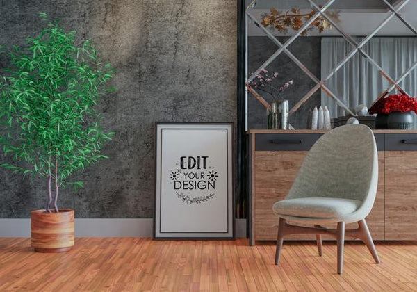 Free Poster Frame In Living Room Psd Mockup Psd