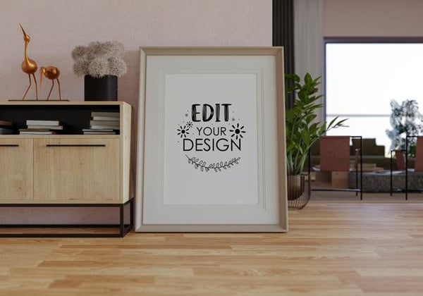 Free Poster Frame In Living Room Psd Mockup Psd