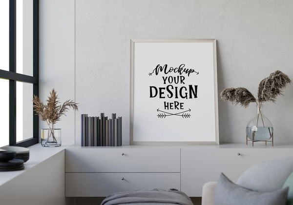 Free Poster Frame In Living Room Psd Mockup Psd