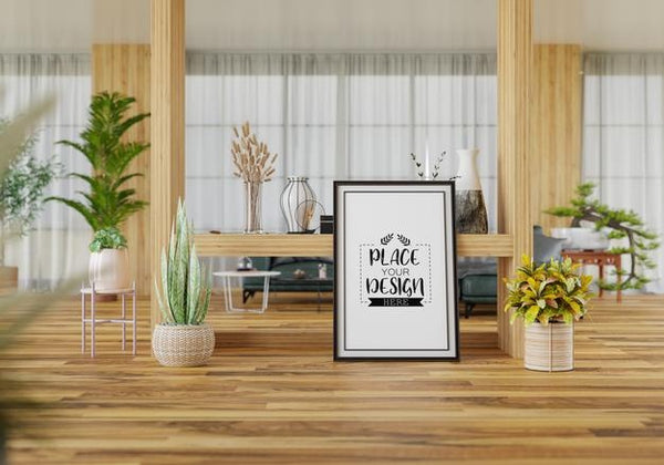 Free Poster Frame In Living Room Psd Mockup Psd