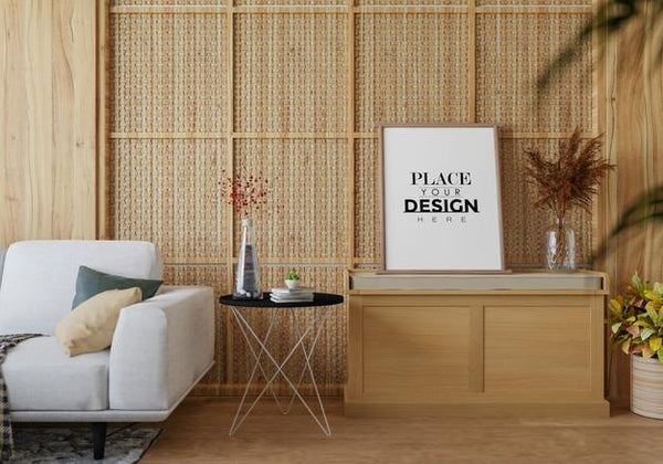 Free Poster Frame In Living Room Psd Mockup Psd