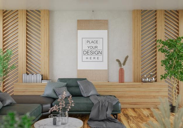 Free Poster Frame In Living Room Psd Mockup Psd