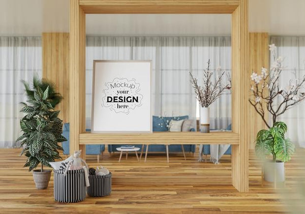 Free Poster Frame In Living Room Psd Mockup Psd