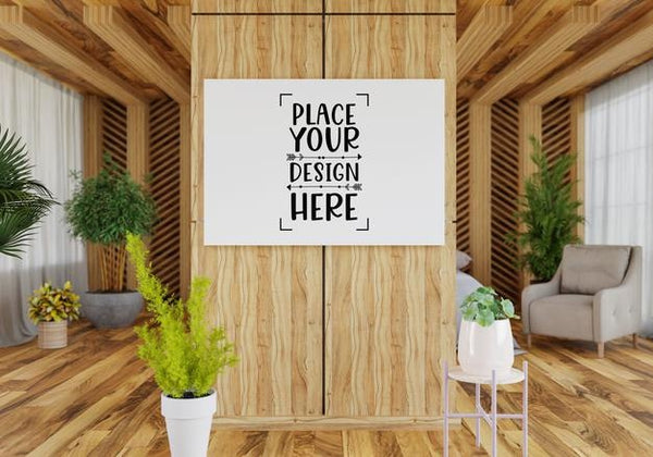 Free Poster Frame In Living Room Psd Mockup Psd