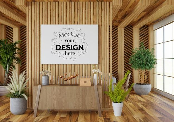 Free Poster Frame In Living Room Psd Mockup Psd