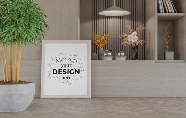 Free Poster Frame In Living Room Psd Mockup Psd