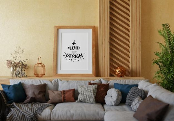 Free Poster Frame In Living Room Psd Mockup Psd