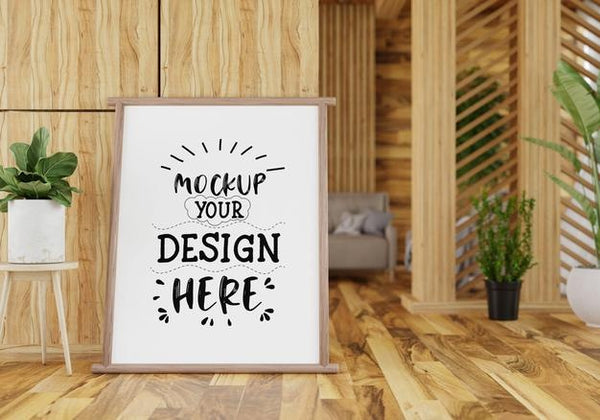 Free Poster Frame In Living Room Psd Mockup Psd