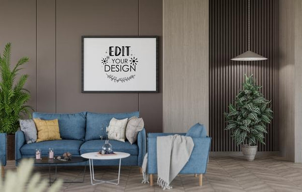 Free Poster Frame In Living Room Psd Mockup Psd