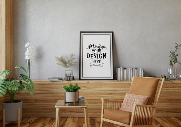 Free Poster Frame In Living Room Psd Mockup Psd