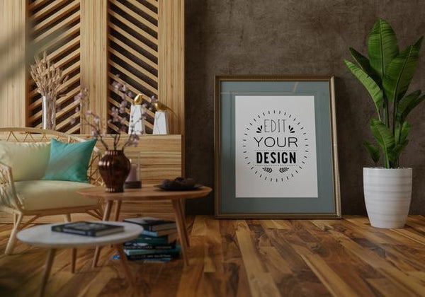 Free Poster Frame In Living Room Psd Mockup Psd