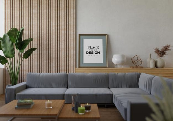 Free Poster Frame In Living Room Psd Mockup Psd