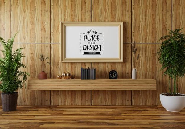 Free Poster Frame In Living Room Psd Mockup Psd