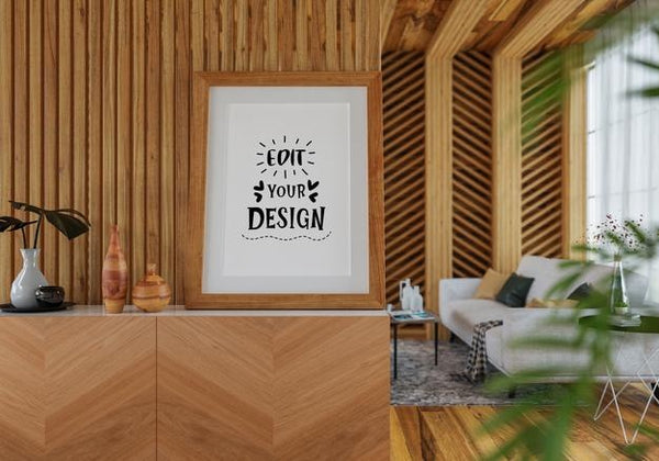 Free Poster Frame In Living Room Psd Mockup Psd