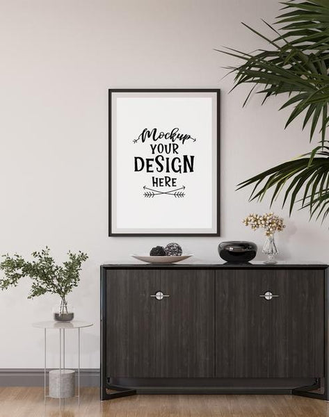 Free Poster Frame In Living Room Psd Mockup Psd