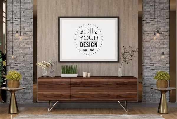 Free Poster Frame In Living Room Psd Mockup Psd