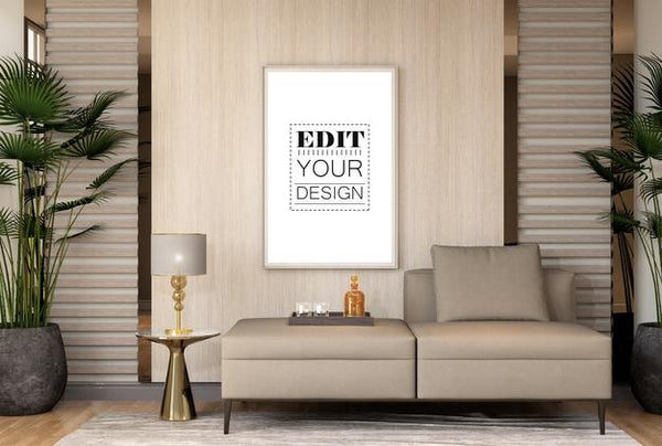 Free Poster Frame In Living Room Psd Mockup Psd