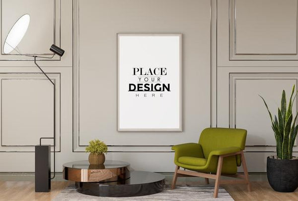 Free Poster Frame In Living Room Psd Mockup Psd