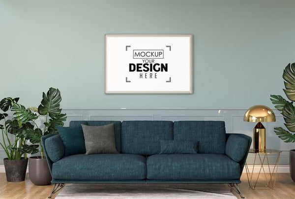 Free Poster Frame In Living Room Psd Mockup Psd