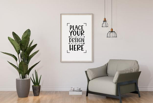 Free Poster Frame In Living Room Psd Mockup Psd