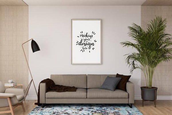 Free Poster Frame In Living Room Psd Mockup Psd