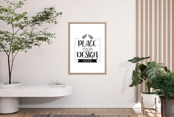 Free Poster Frame In Living Room Psd Mockup Psd