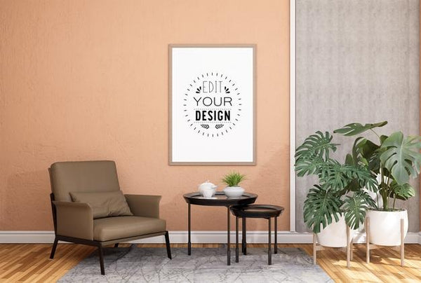 Free Poster Frame In Living Room Psd Mockup Psd