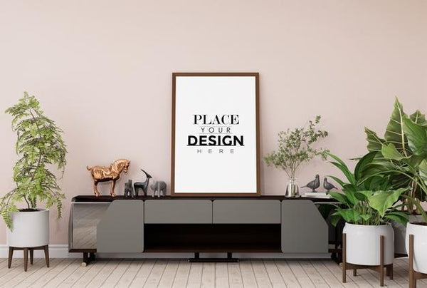 Free Poster Frame In Living Room Psd Mockup Psd