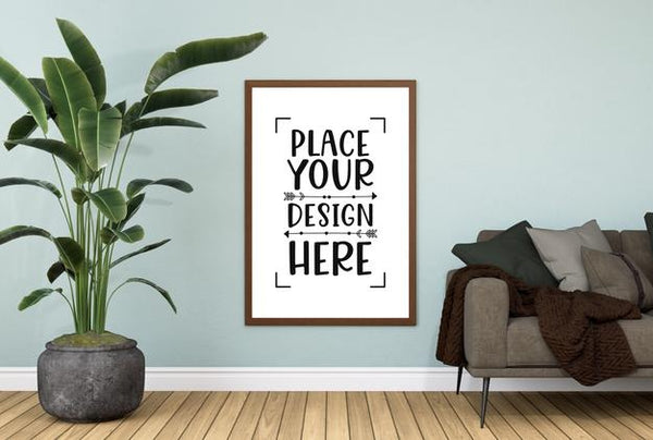 Free Poster Frame In Living Room Psd Mockup Psd