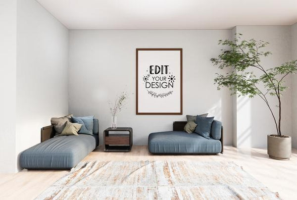 Free Poster Frame In Living Room Psd Mockup Psd