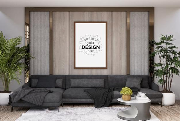 Free Poster Frame In Living Room Psd Mockup Psd