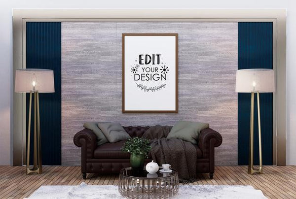 Free Poster Frame In Living Room Psd Mockup Psd