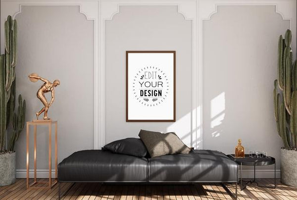 Free Poster Frame In Living Room Psd Mockup Psd