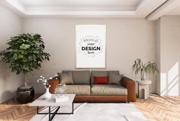 Free Poster Frame In Living Room Psd Mockup Psd