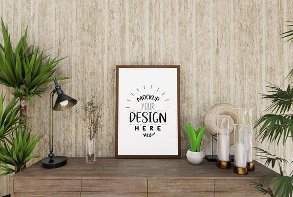 Free Poster Frame In Living Room Psd Mockup Psd