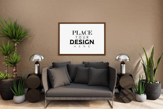 Free Poster Frame In Living Room Psd Mockup Psd
