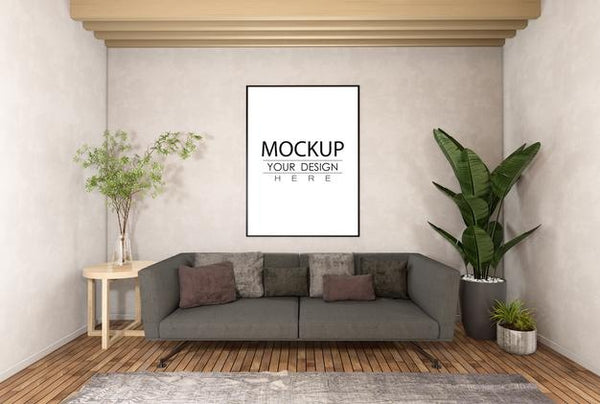 Free Poster Frame In Living Room Psd Mockup Psd