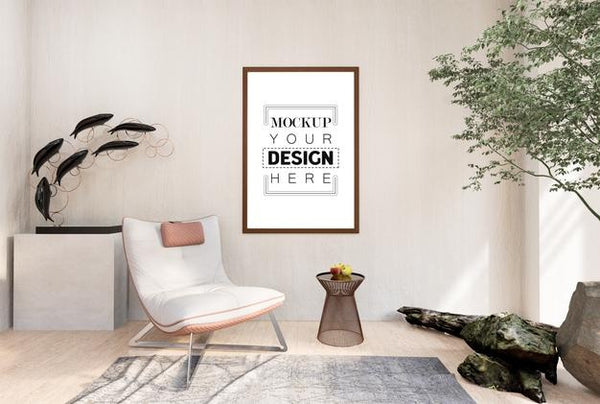 Free Poster Frame In Living Room Psd Mockup Psd