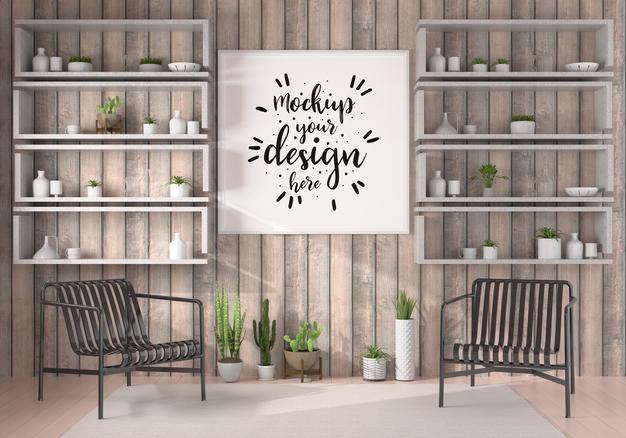 Free Poster Frame In Living Room Psd