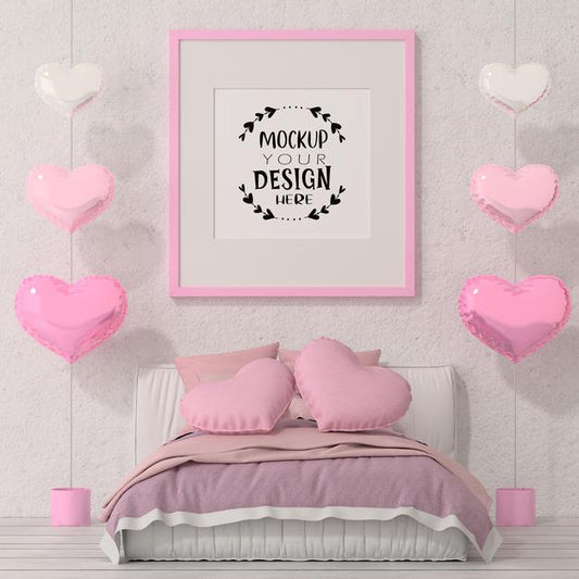 Free Poster Frame Mockup In A Bedroom Psd