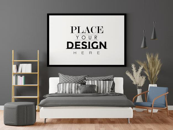 Free Poster Frame Mockup In Bedroom Psd