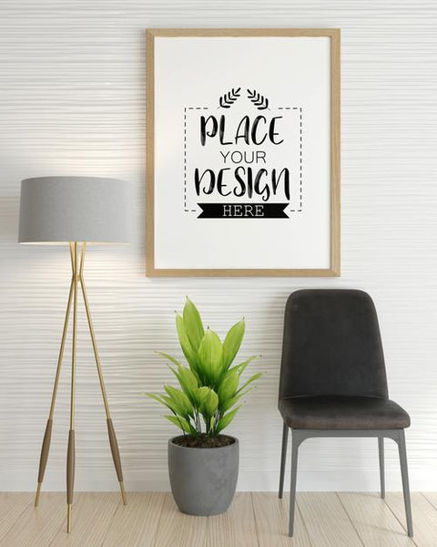 Free Poster Frame Mockup In Living Room Psd