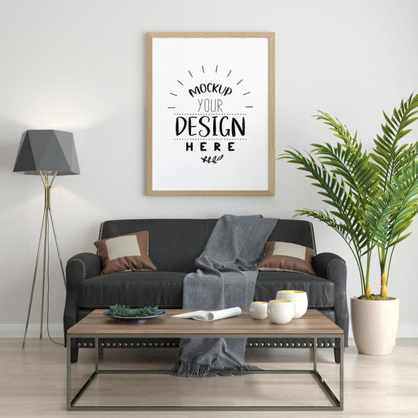 Free Poster Frame Mockup In Living Room Psd