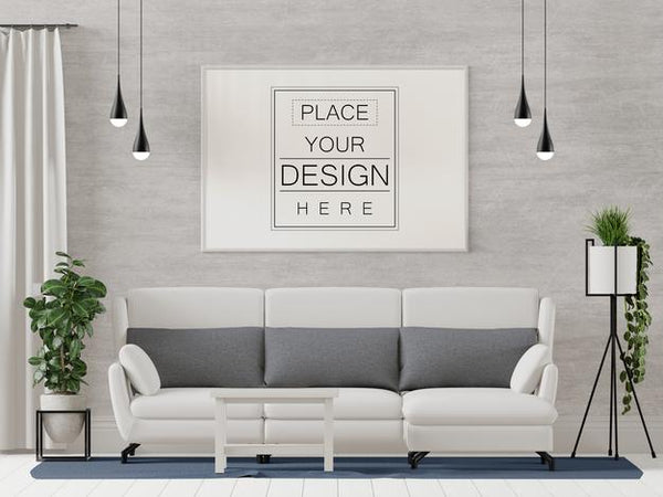 Free Poster Frame Mockup In Living Room Psd