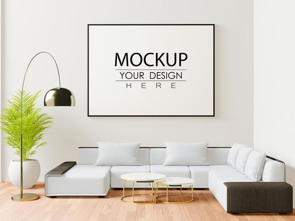 Free Poster Frame Mockup In Living Room Psd