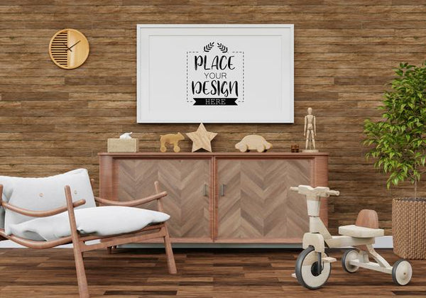 Free Poster Frame Mockup In Living Room Psd