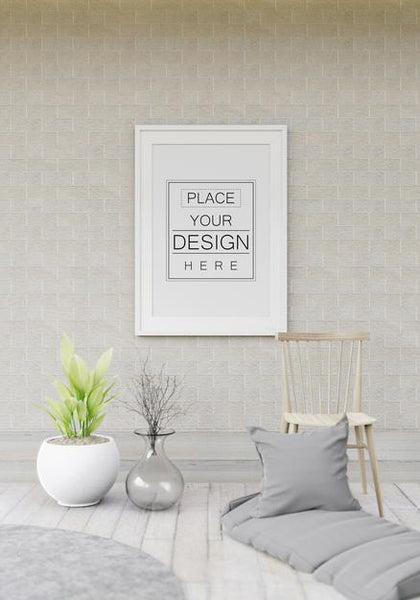 Free Poster Frame Mockup In Living Room Psd